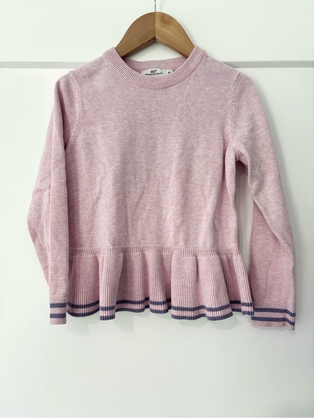 Vineyard Vines Pink Ruffle Hem Cotton Knit Sweater Girls XS (4/5yr)